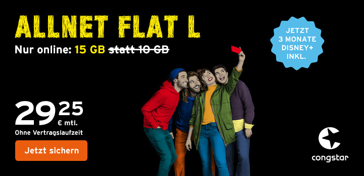 congstar Allnet Flat L - Neu: Video Option Disney+ 3 Monate kostenfrei nutzen