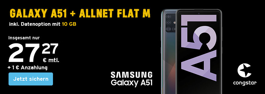 congstar Winteraktion: Jetzt das Samsung Galaxy A51 fr nur 1  Anzahlung sichern