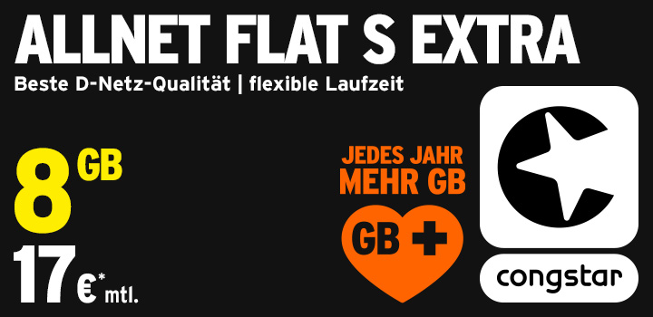 congstar Allnet Flat S Extra  8 GB fr nur 17  