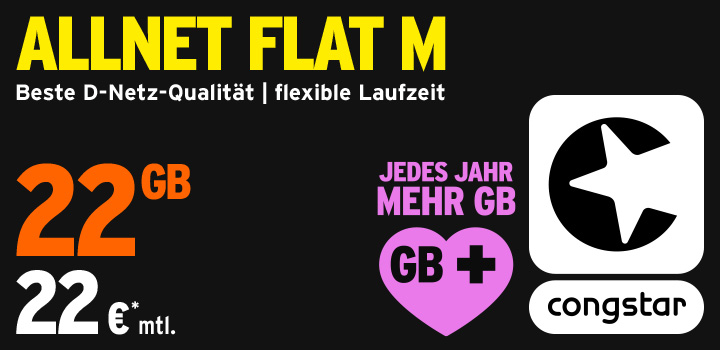 congstar Allnet Flat M: 12 GB Extra erhalten. Nur noch bis 18.09.