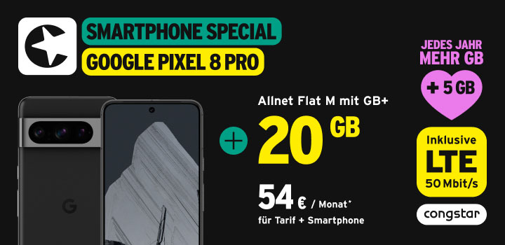 congstar Smartphone-Special  Google Pixel 8 Pro + Allnet Flat M mit GB+