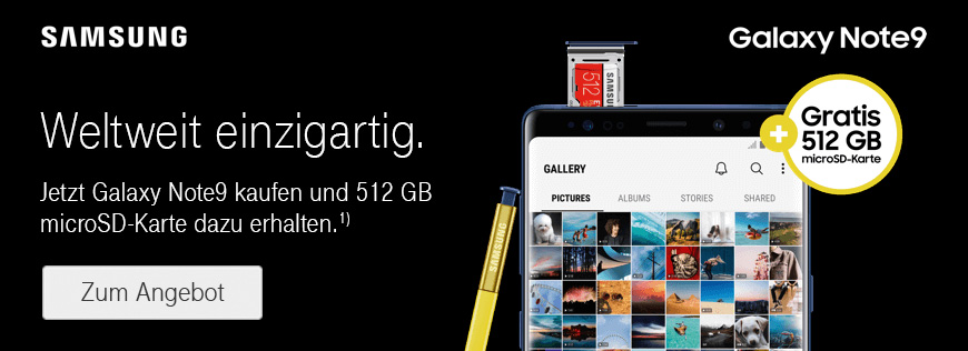 Jetzt Galaxy Note9 kaufen und 512 GB microSD-Karte dazu erhalten 