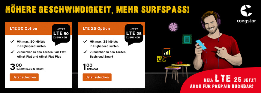 congstar - LTE 50 Option fr nur 3  zubuchbar
