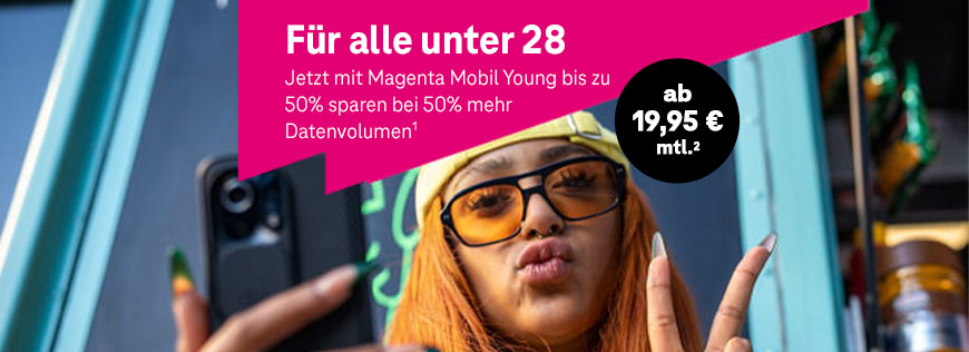 MagentaMobil Young: Bis zu 50% sparen + zustzliches Datenvolumen<br />
