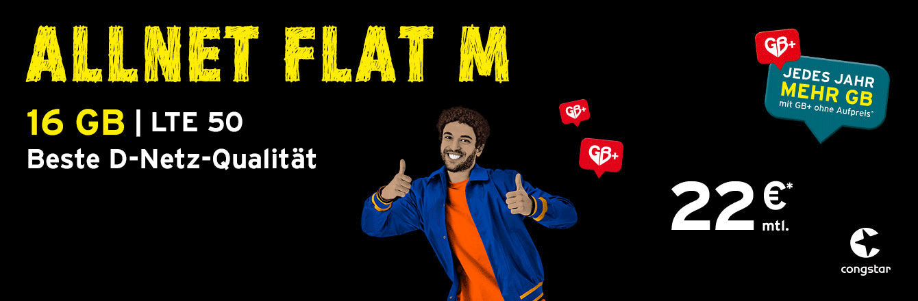 congstar Allnet Flat M mit 16 GB statt 10 GB.