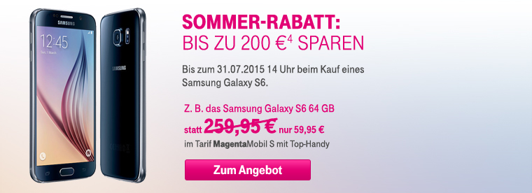 Noch bis 31.07.2015: 200  beim Galaxy S6 64 GB sparen!